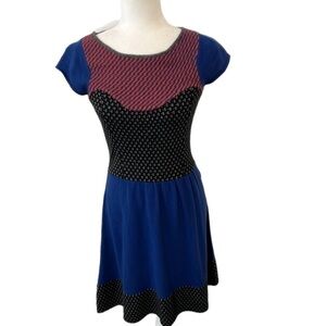 Anthropologie Sparrow Cashmere Blend Dress Blue/ Orange/ Gray Fit & Flare  XS